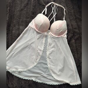 La SENZA Lace Trim Chemise in Soft Pink and White